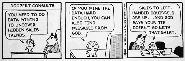 Dilbert comic strip about Data Mining